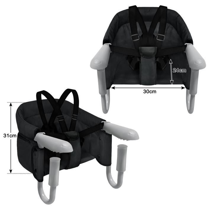 Aufun Folding Baby Table Seat, Booster Seat with Anti-Slip Clips, Ergonomic Backrest, Black