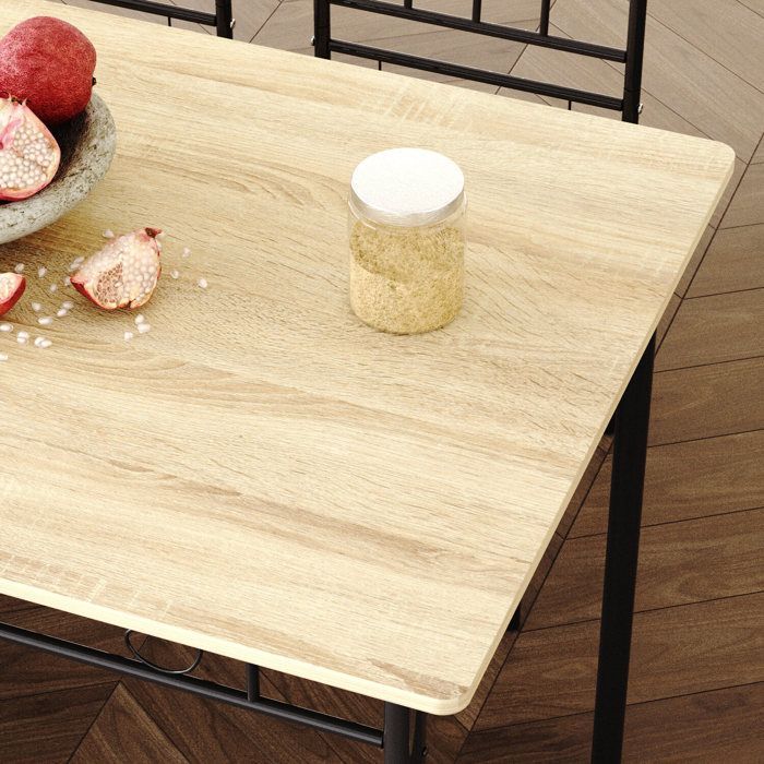 Conjunto de mesa de comedor (109 x 69 x 75 cm) y 4 sillas - Haya clara y negro - Estilo industrial, para cocina, comedor o sala de estar.