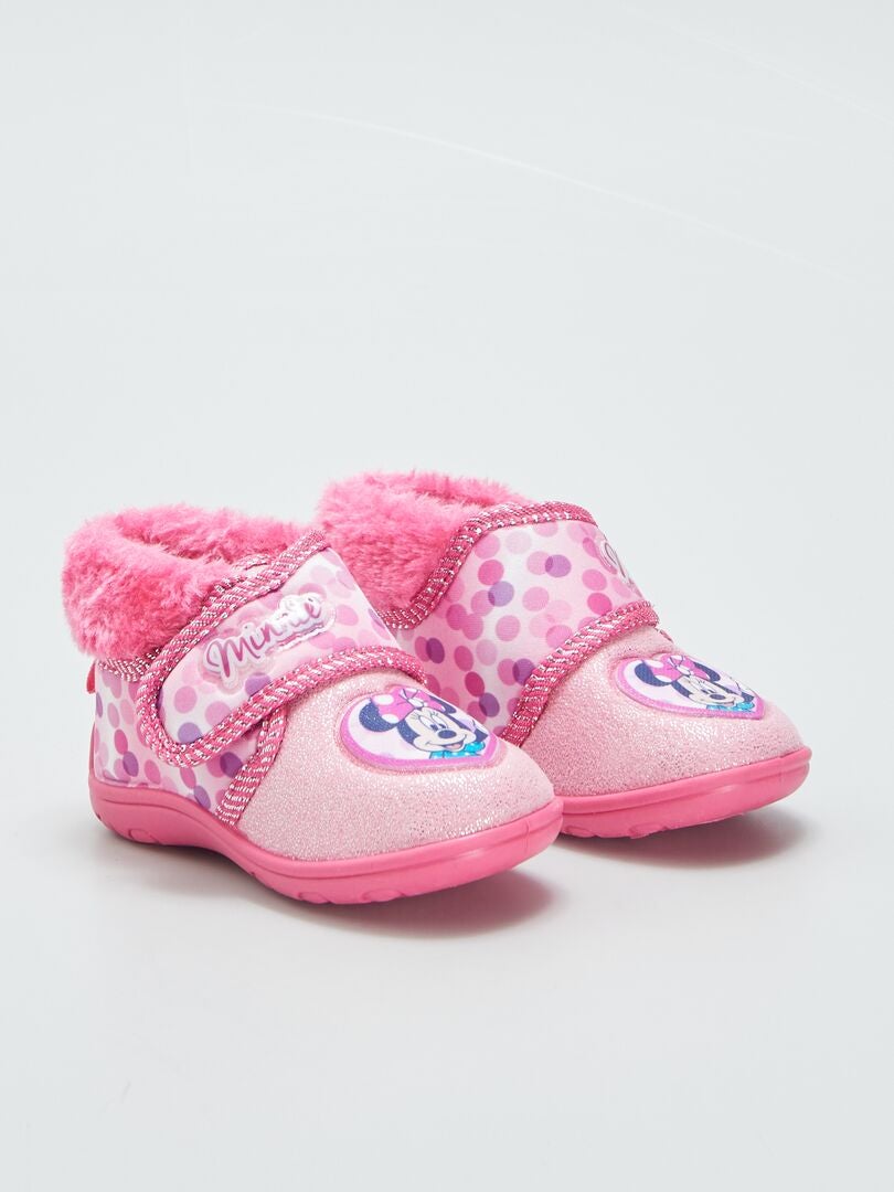 Wysokie kapcie Myszka Minnie z zapięciem na rzep - RÓŻOWE