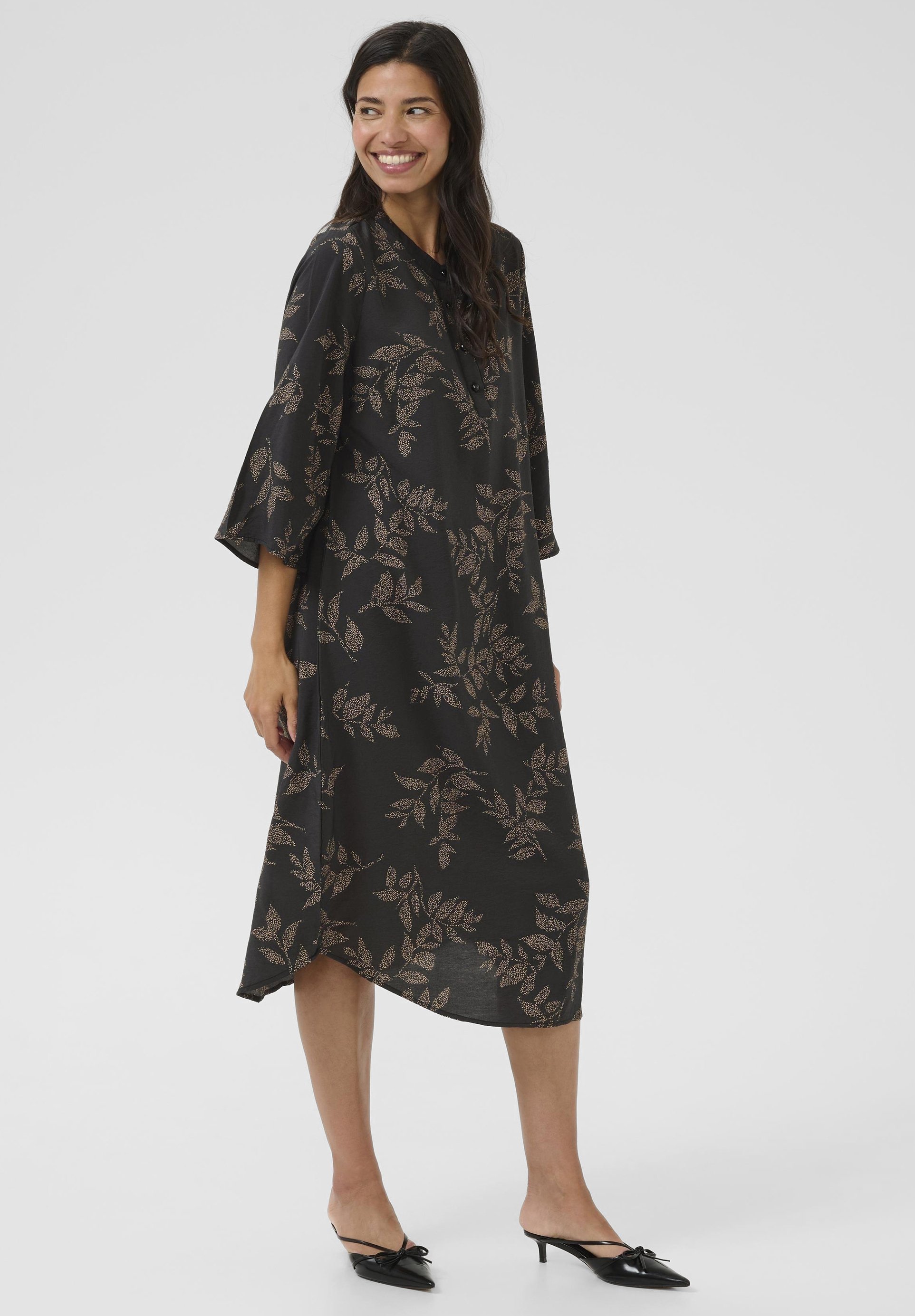 Bon'A Parte ARIANNA - Robe-chemise - imprimé feuilles noires et grises