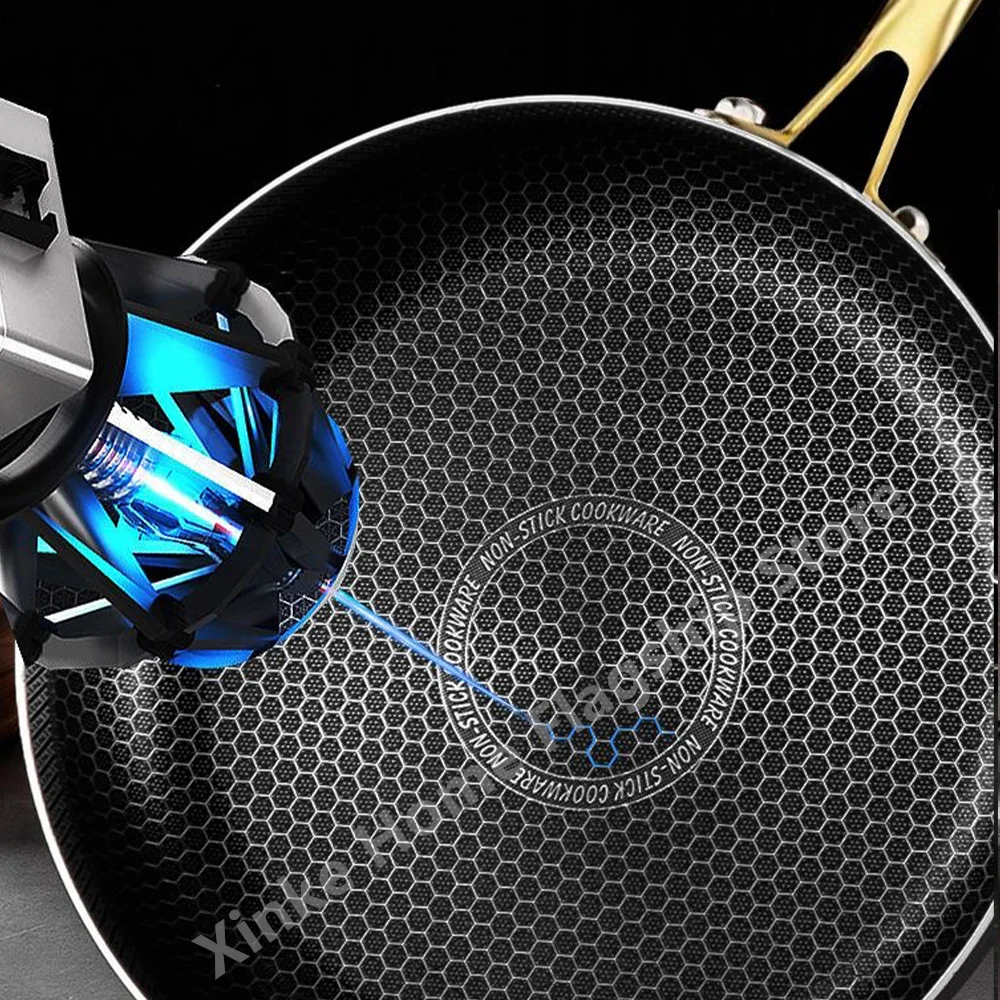 Poêle à frire de 30 cm, wok, en acier inoxydable 316, revêtement antiadhésif alvéolé, compatible avec les plaques de cuisson à gaz et à induction, ustensiles de cuisine.
