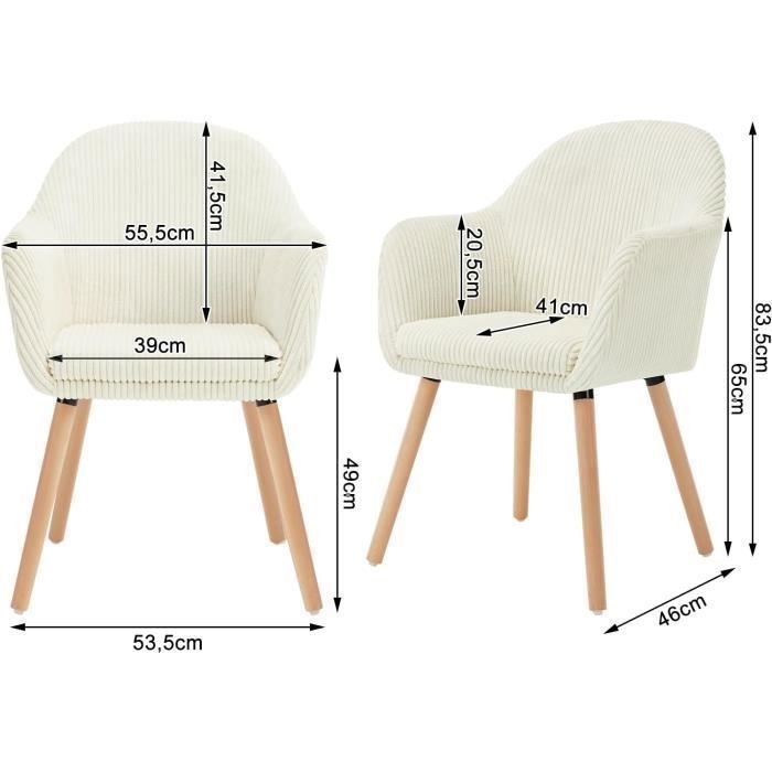 Conjunto de 2 cadeiras de jantar WOLTU, cadeiras de cozinha ergonômicas em veludo cotelê, pés de madeira maciça, bege W0ATT0207-2