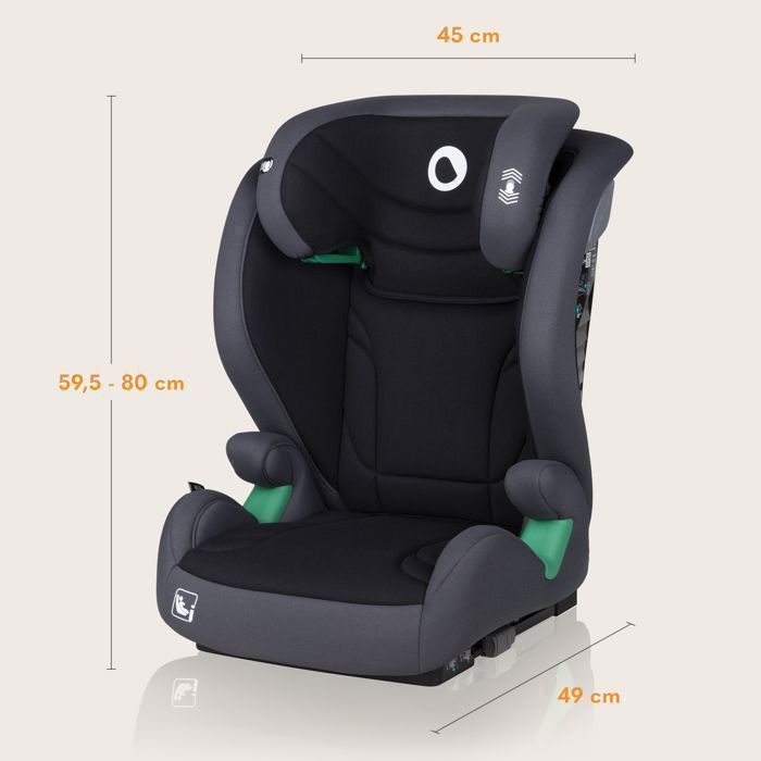 Silla de coche ISOFIX - LIONELO Igo i-Size - Asiento ancho - 100-150 cm - Protección lateral adicional - Grupo 2/3 - Gris