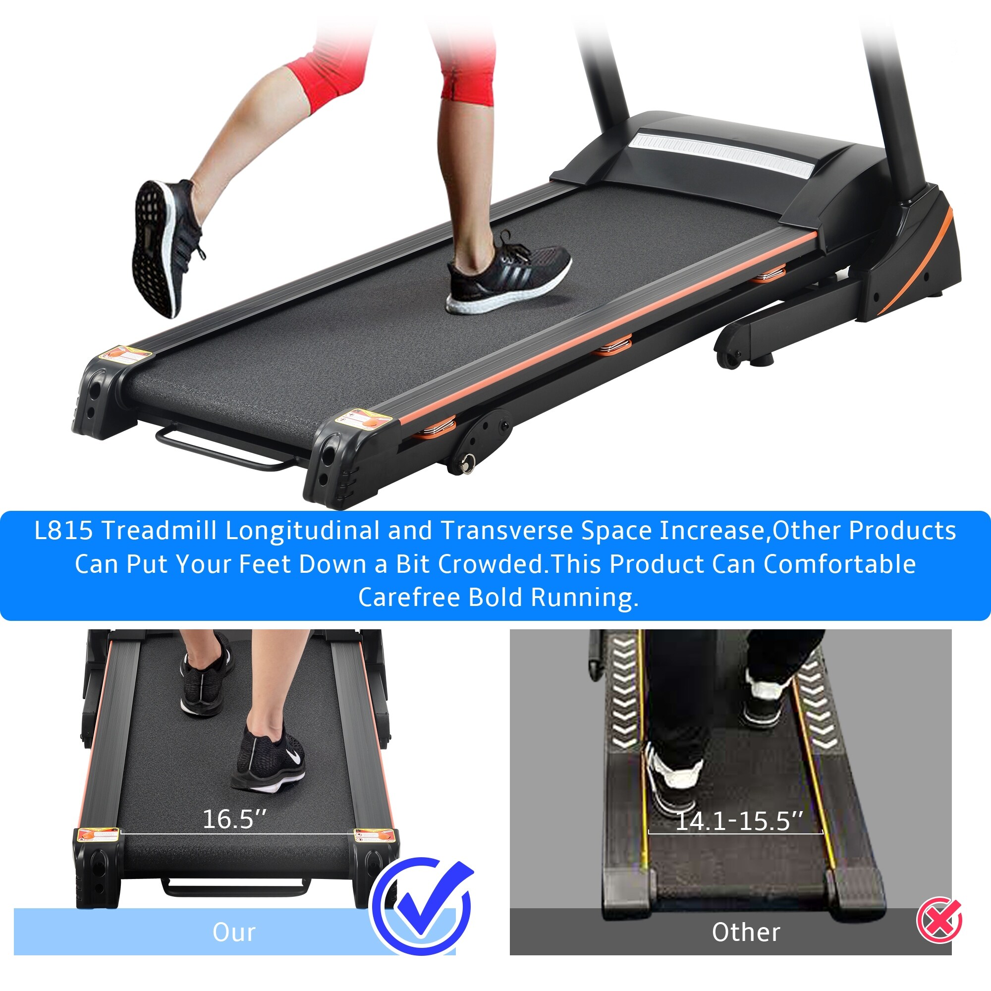 Sammenklappelig elektrisk løbebånd på 3,5 hk med hældning, mellemstor løbemaskine, motoriseret LCD-træningscenter, 145 kg