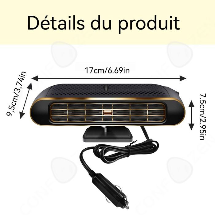 Calefactor para coche 17x9,5x7,5cm 120W 12V ABS Calentamiento rápido Descongelación Desempañador Termostato inteligente Ahorro de energía