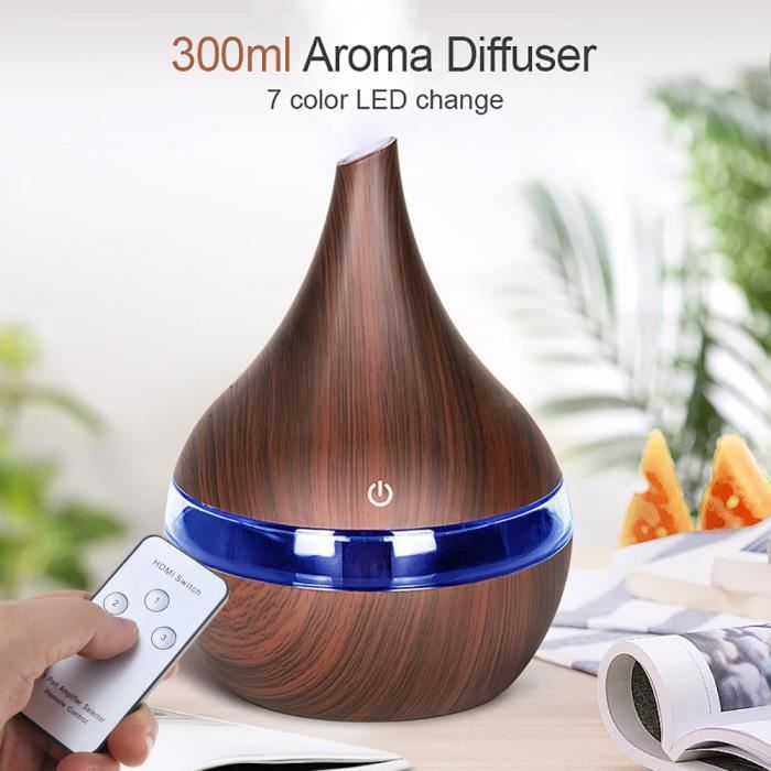 Essentiel oliediffuser, 300 ml elektrisk duftdiffuser, ultralydsluftfugter, 7-farvet LED og fjernbetjening