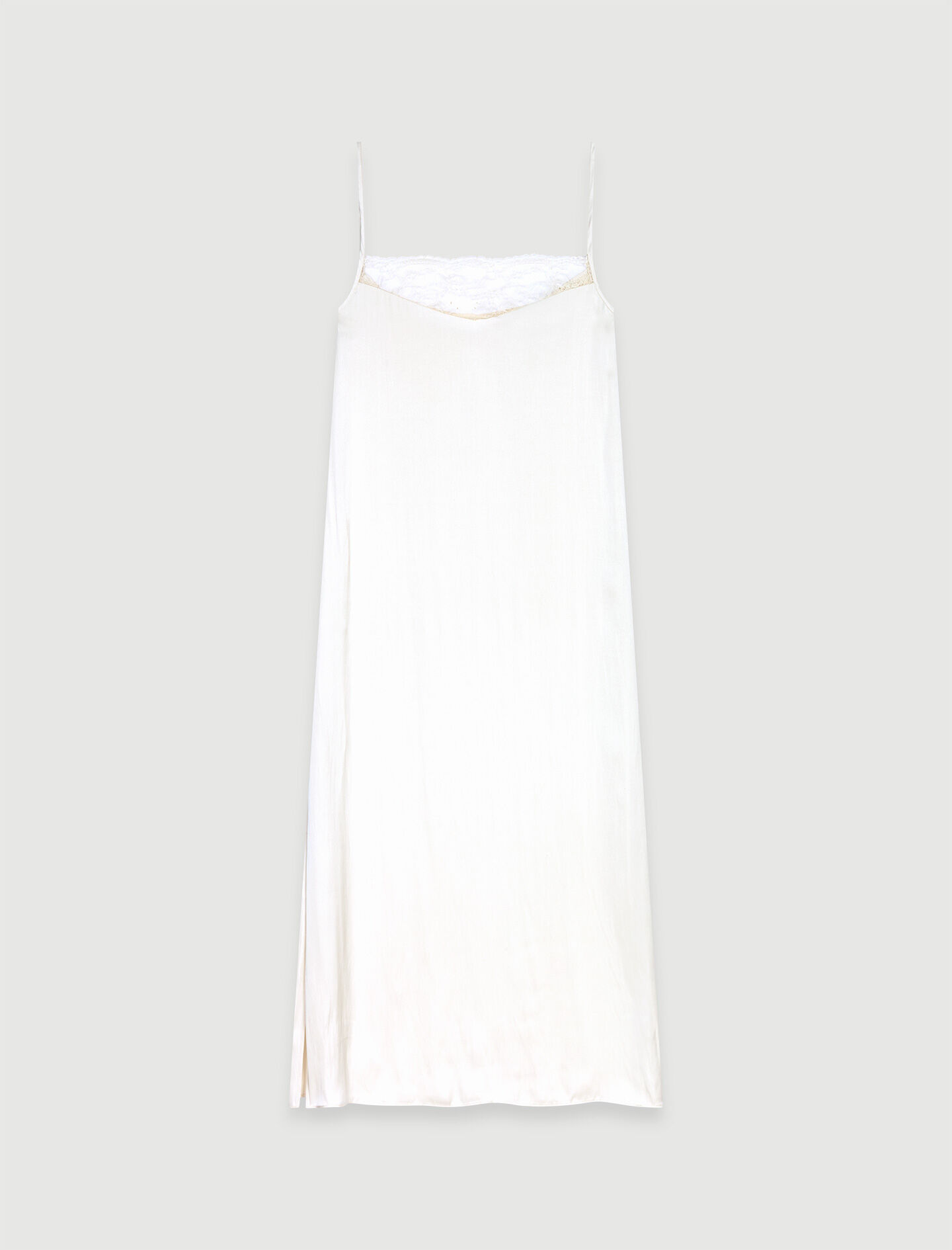 Rochie lungă din satin - Alb-gălbui