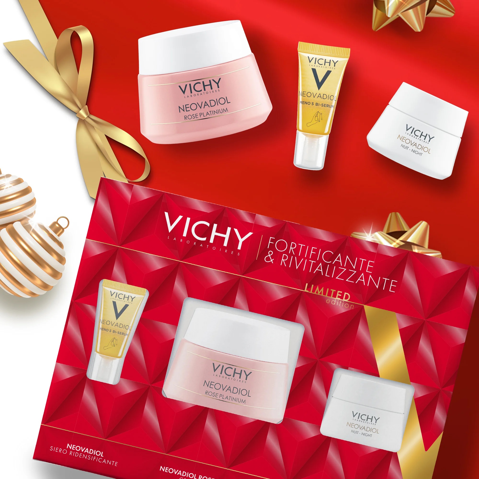 VICHY Vichy Neovadiol Kit Revitalizante e Fortalecedor: Creme de Dia com Rosa 50 ml + Creme de Noite com Rosa 15 ml + Sérum 5 ml