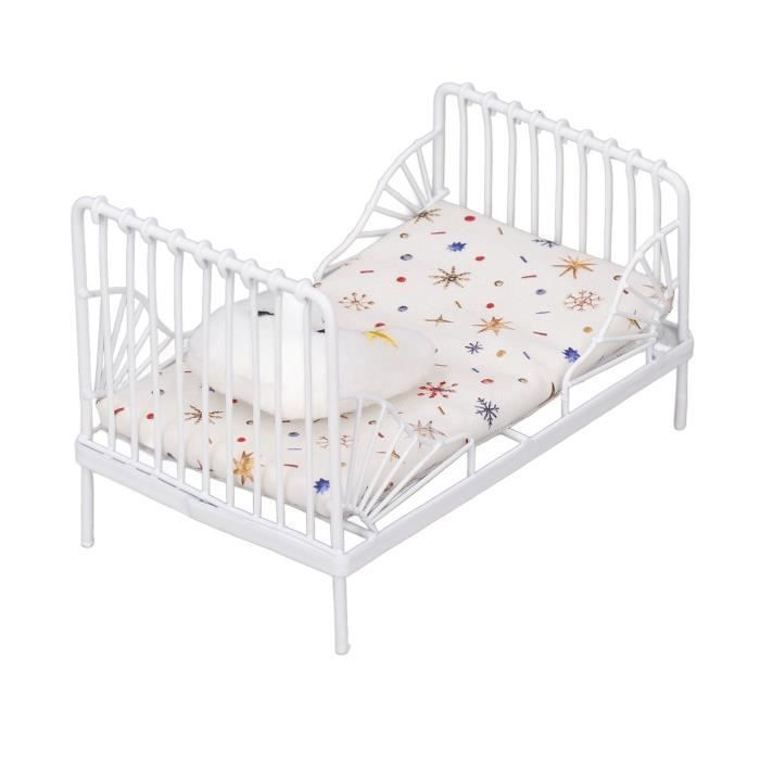 Dollhouse Bed - SALUTUYA - 1:12 Scale Miniature - Star Pattern - 3 Pieces - Easy Assembly
