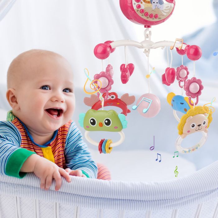 TTLIFE Musical Baby Crib Mobile, 360° Rotating Baby Crib Mobile with Star Projection, Animal Rattles Baby Toys