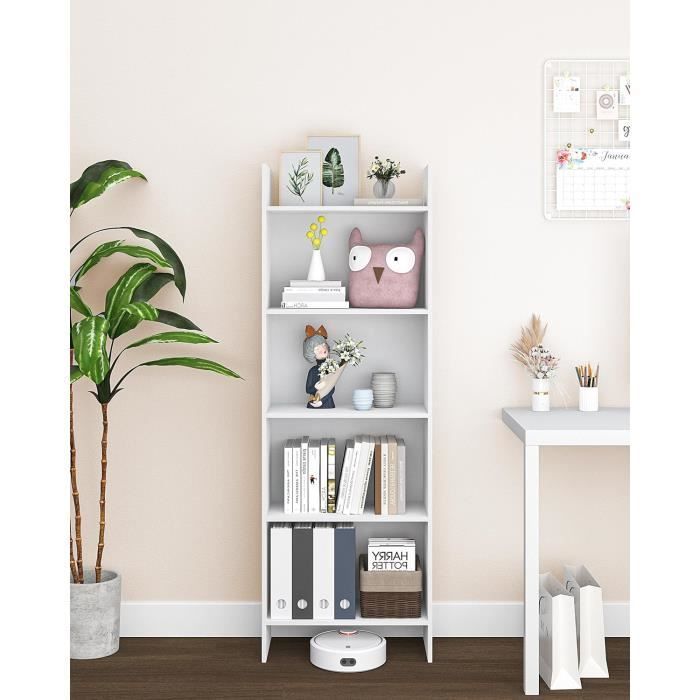 Bibliothèque, Étagère de Rangement 5 Niveaux, Meuble, Cube, pour Salon, Bureau, Chambre, Style Scandinave, 50 x 24 x 140 cm, Blanc