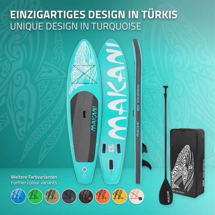 Tavola da Stand Up Paddle gonfiabile Makani di ECD Germany | 320 x 82 x 15 cm | fino a 150 kg | PVC | Turchese