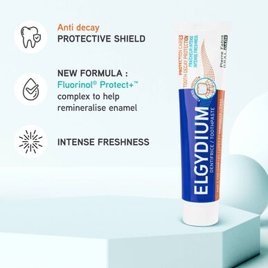 Elgydium Tooth Decay Protection Intense Fresh -hammastahna reikiintymisen ehkäisyyn fluorinolia sisältävällä 75 ml