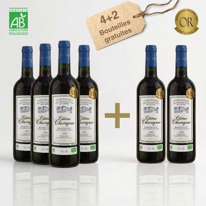 Château Chavrignac - Bordeaux Rouge AOC Bio - Or - Cuvée Bacchus 2022 - Biodynamie - Cabernet Sauvignon - 75cl (x6)