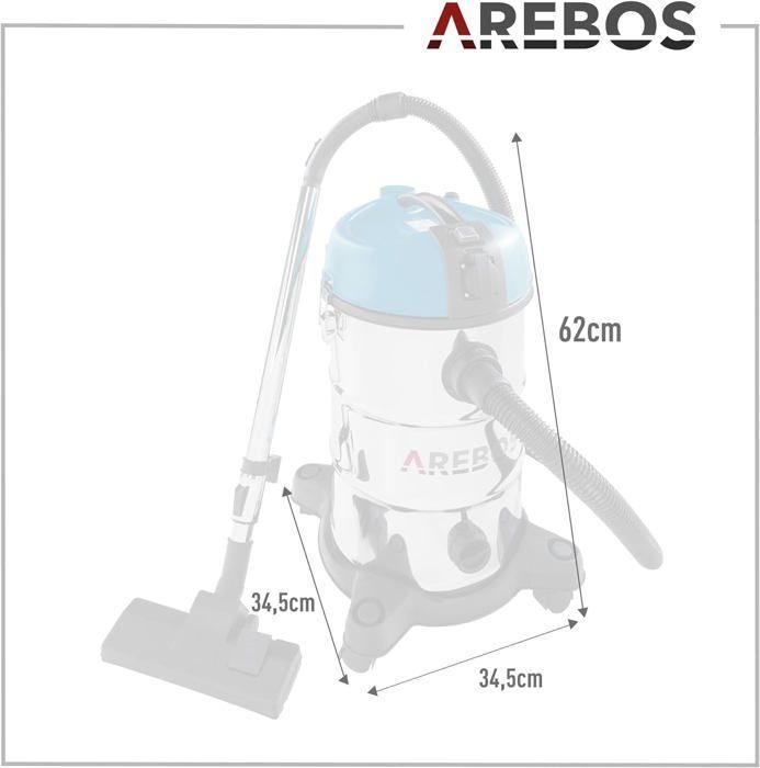 AREBOS Industrial Vacuum Cleaner | Wet and Dry Vacuum Cleaner | Dry and Wet Vacuum Cleaner | 5-in-1 | 1300W | 30L | Stainless Steel |