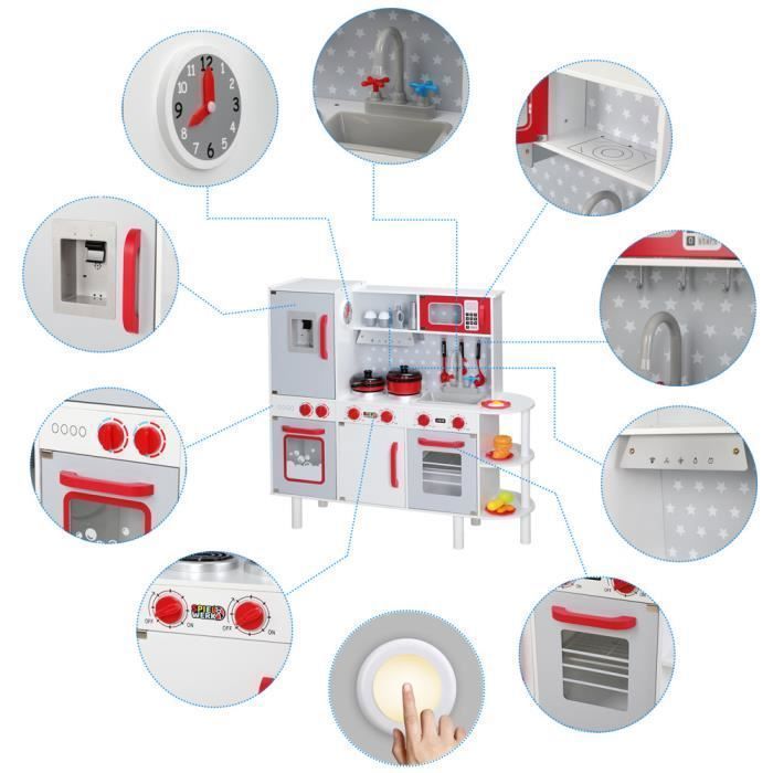 Cozinha infantil de madeira, 91x33x86/92 cm, com altura ajustável, 38 acessórios, brinquedo educativo.