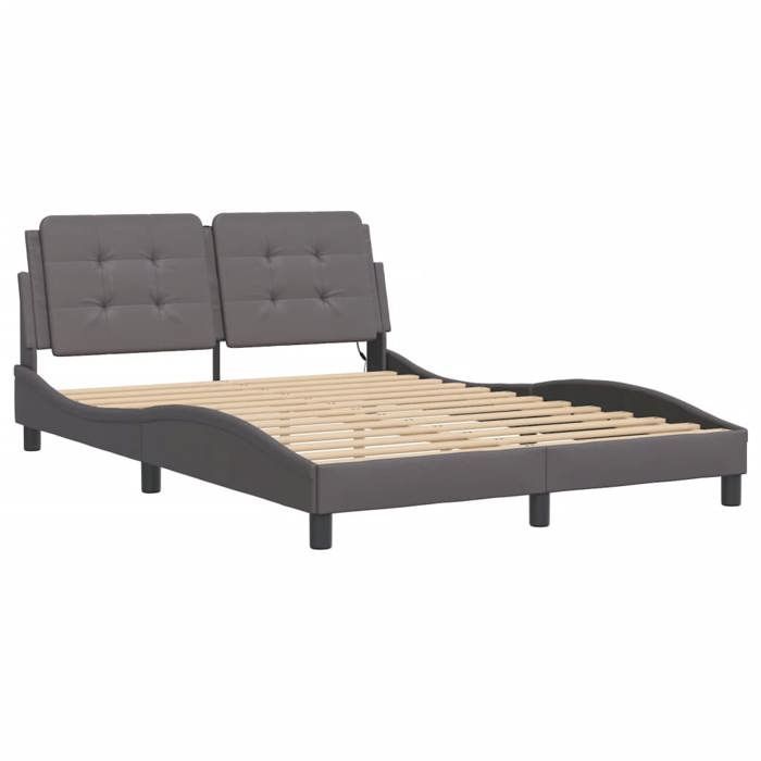 vidaXL Bedframe met LED-verlichting, Grijs, 140x190 cm, Kunstleer, Bed, Lattenbodem, Kunstleren Bed, Slaapkamermeubelen, 3214106