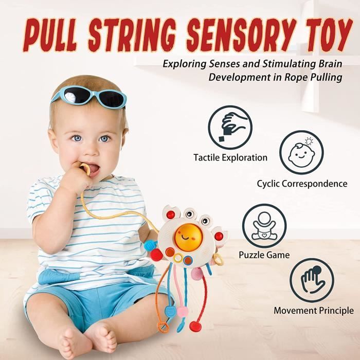 Giocattolo interattivo a forma di granchio con cinturino in silicone, giocattolo Montessori per bambini piccoli, giocattolo educativo.