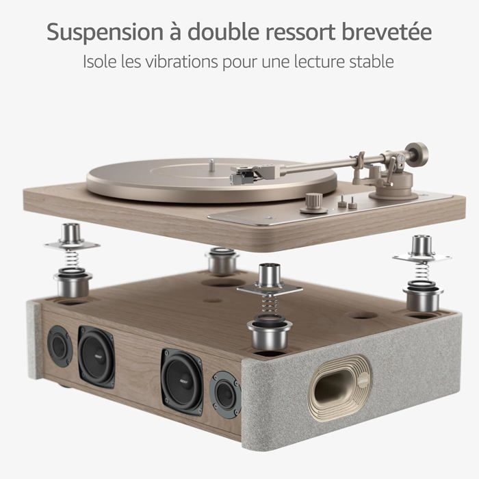 Giradischi STACKSTONE x JAMO DS07 Bluetooth 5.2 con altoparlanti integrati, doppia sospensione antivibrazione e testina AT3600L.