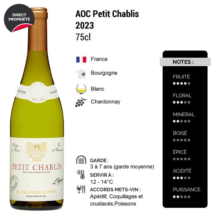 Maison Tramier Petit Chablis 2023 - Vin Blanc de Bourgogne (3x75cl)