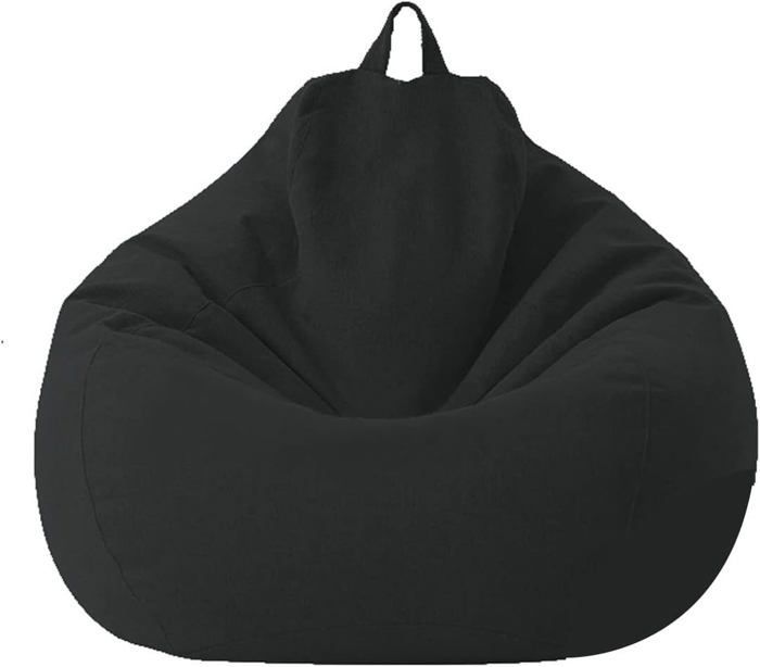 Sac Haricots Pouf Adultes 80x90cm,Rangement de Jouets Stockage,Housse de Pouf Poire,Pouf Pliable Fauteuil Fauteuil de Salon(Noir)