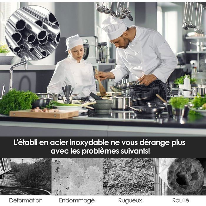 COSTWAY Table de Travail Cuisine en Acier Inoxydable avec 2 Etagère 122x61x90CM Plan de Travail Charge 150KG Argent Hauteur Réglable
