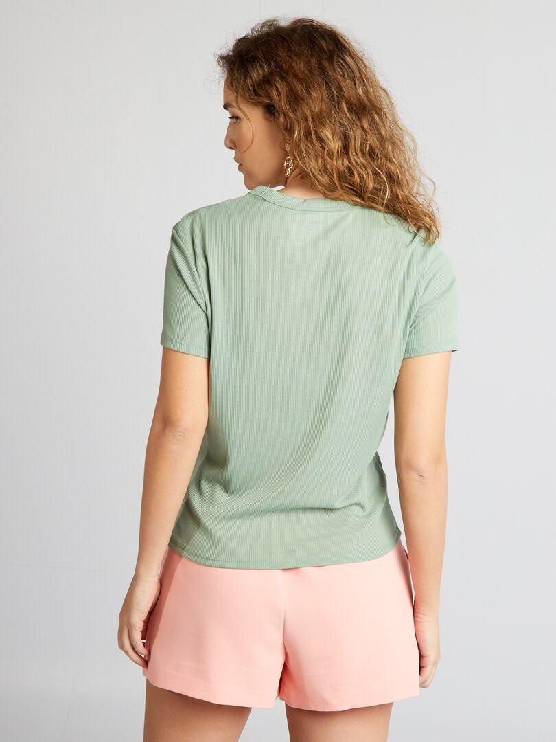 Camiseta de punto acanalado - VERDE