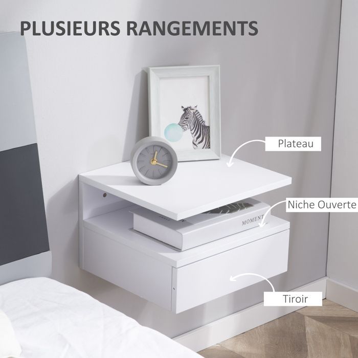HOMCOM - table de chevet - Panneaux de particules classe E1 - 35x32x22.5cm - Blanc