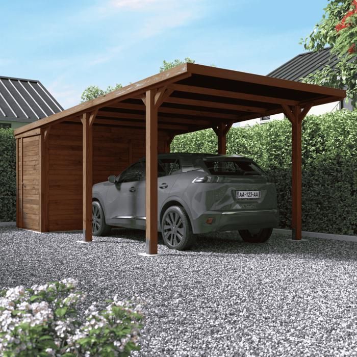 Posto auto coperto in legno per 1 auto con annesso, 20,9 m²