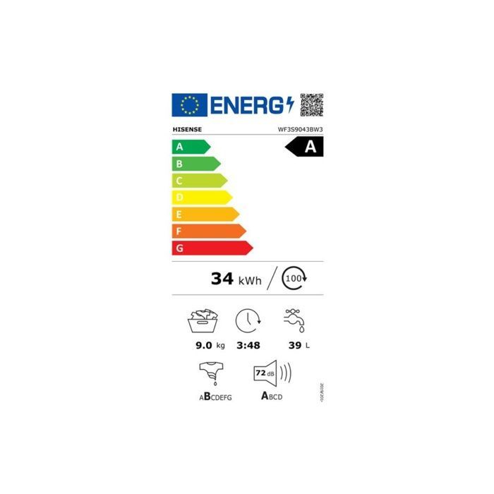 Lavadora de carga frontal Hisense de 9 kg, 1400 rpm, Wi-Fi, vapor - WF3S9043BW3 (Blanco)