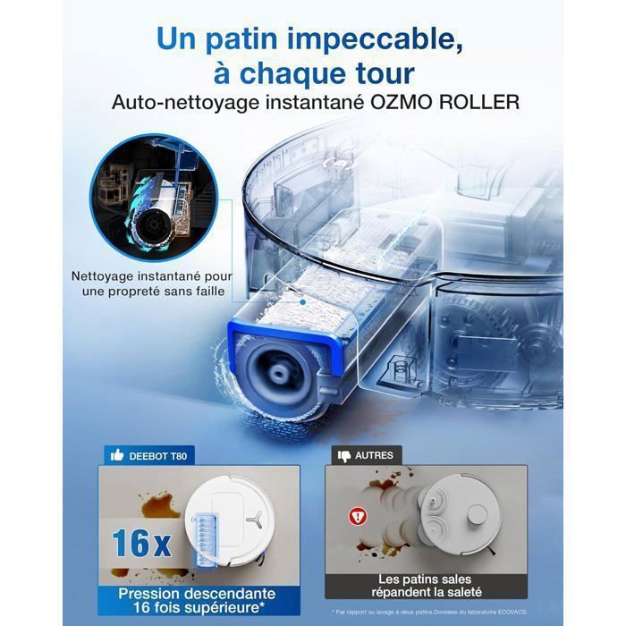 Robot aspirapolvere e lavapavimenti ECOVACS DEEBOT T80 OMNI, 18.000 Pa, pulizia automatica istantanea, rullo OZMO, lavaggio a 75°C