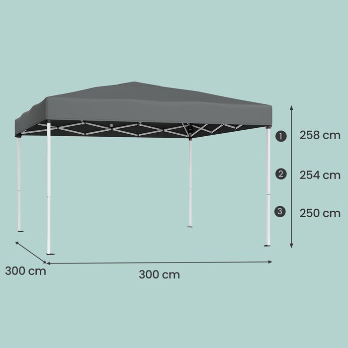 Tonnelle Pliant 3 x 3 m, Protection Solaire, Tente de Jardin, Portable, Usage Extérieur, Gris