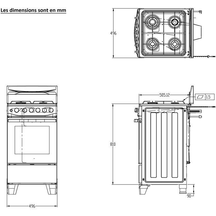 Gasfornuis - OCEANIC - OCEACG5055GB - 4 branders - 7700 W - Zwart