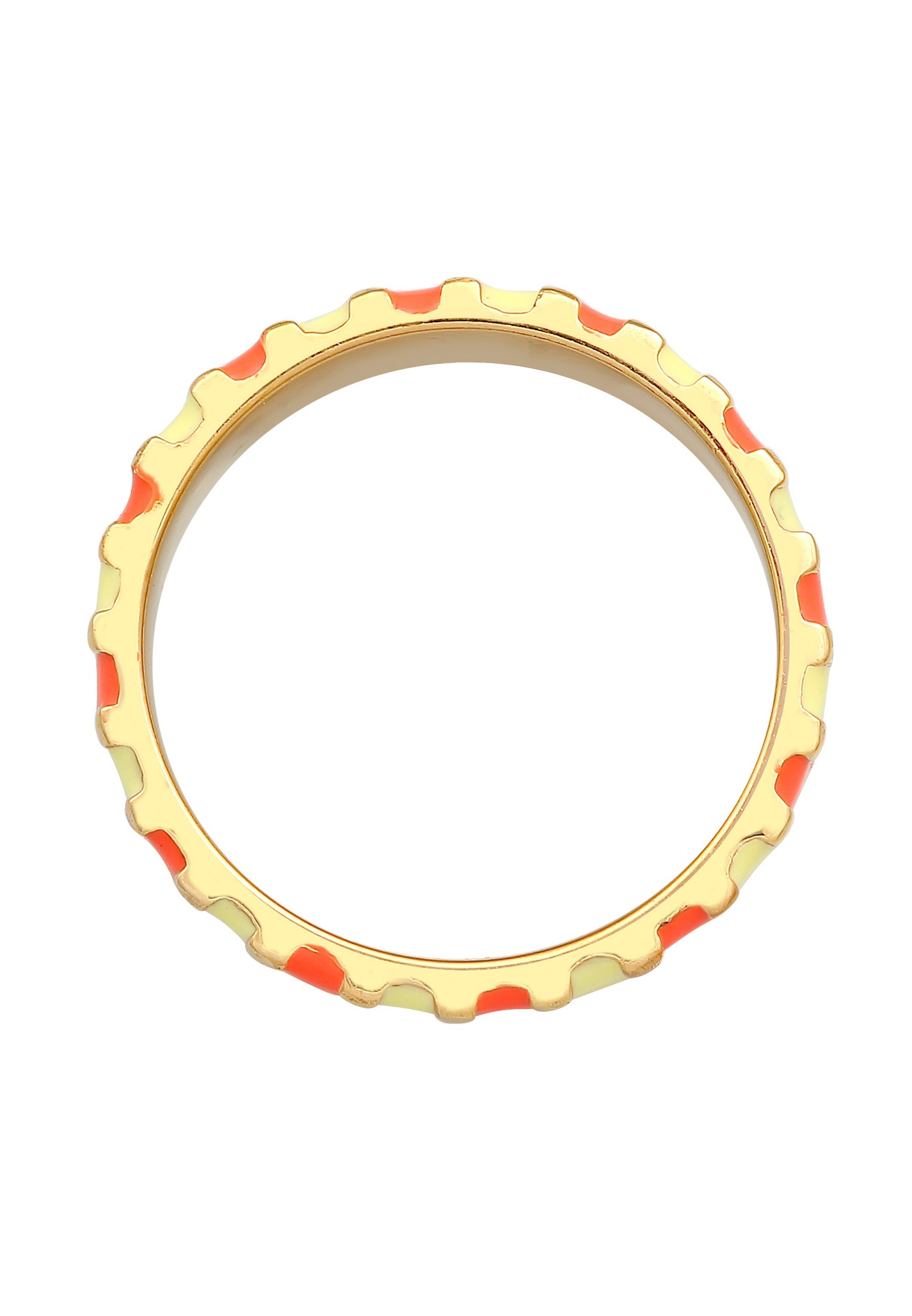 Elli Femmes Bande Rainures avec Émail Jaune et Orange en Argent Sterling 925 Plaqué Or