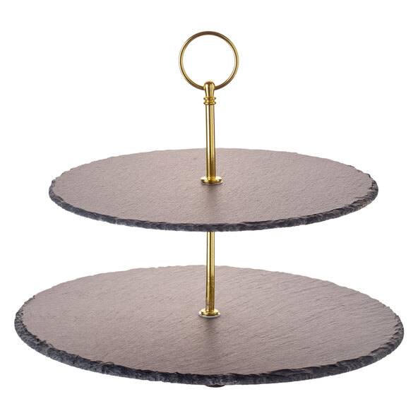 Schiefer-Etagere, 2-stöckig, gold