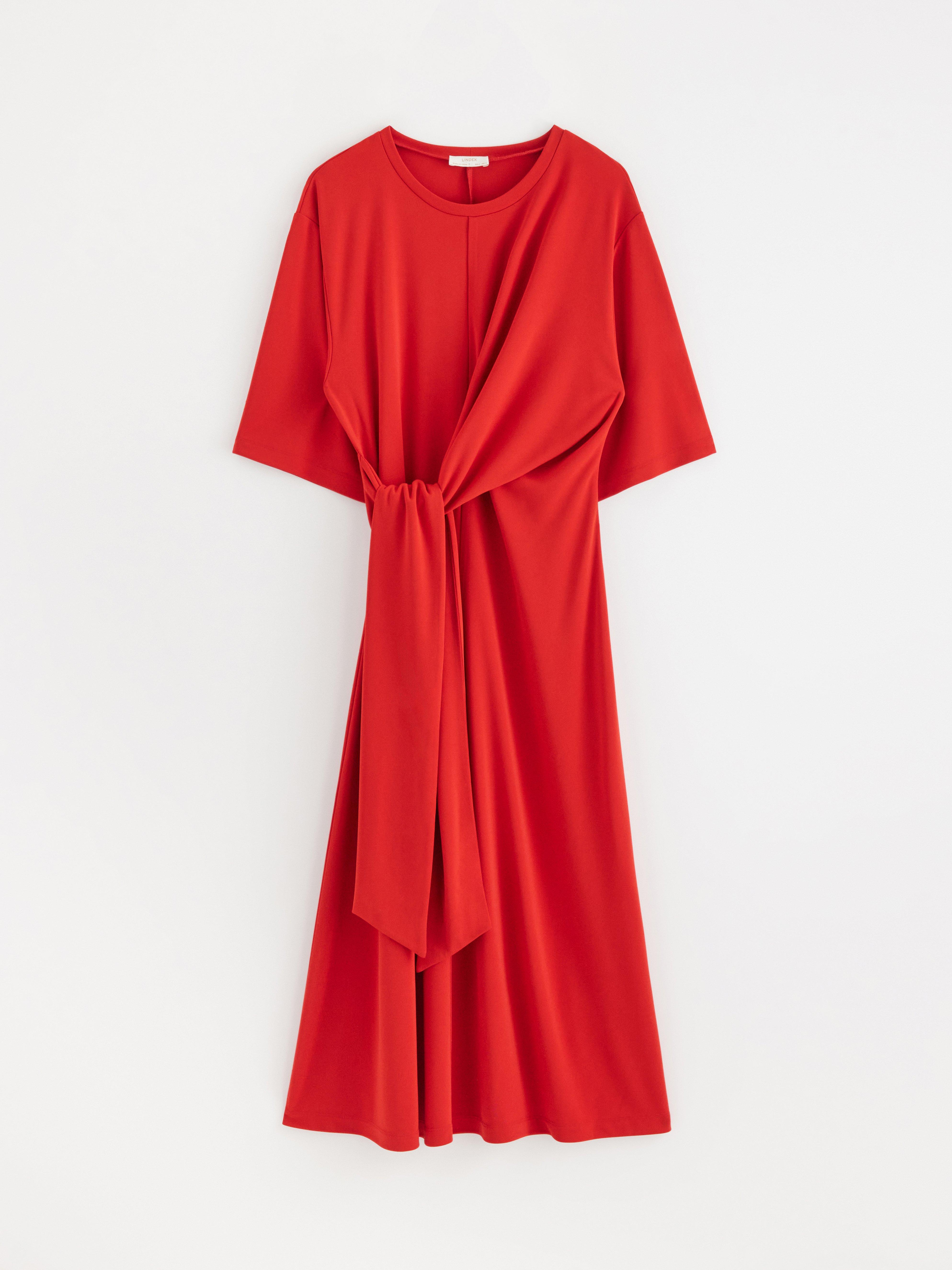 Vestido midi con detalle de lazo, rojo oscuro.