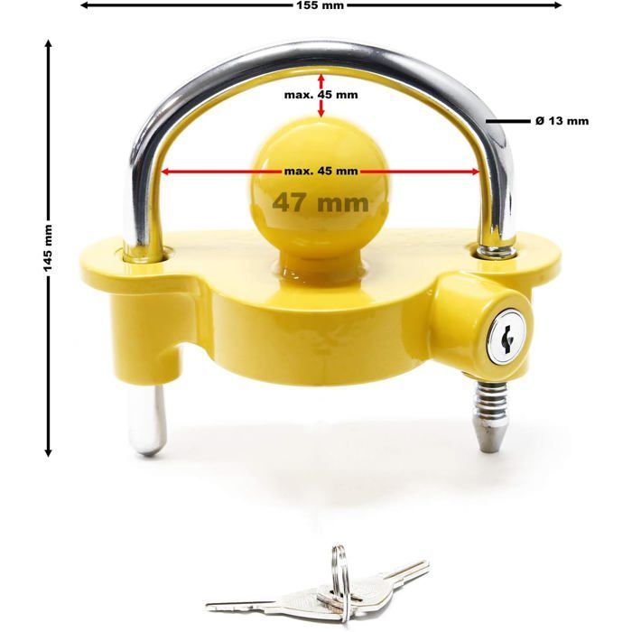 Blocco per rimorchio con anello di sicurezza per lucchetto, per roulotte, attacco da 50 mm.