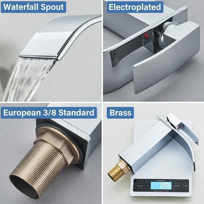 Rubinetto da bagno a cascata cromato, miscelatore per lavabo con acqua calda e fredda, miscelatore per lavabo in ottone