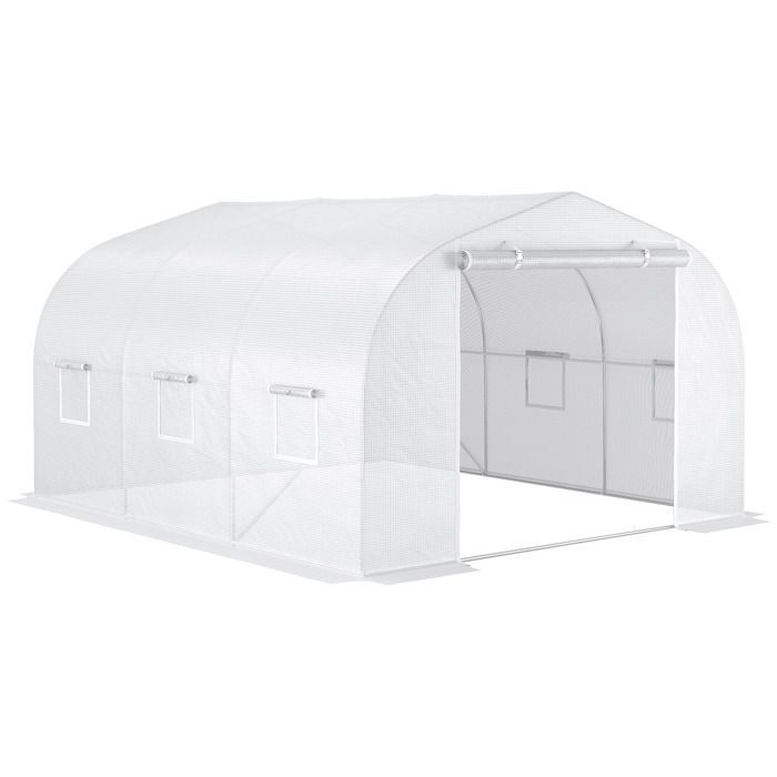 Invernadero tipo túnel para jardín - OUTSUNNY - 3,5 m de largo x 3 m de ancho x 2 m de alto - Cubierta de PE de alta densidad - Protección UV