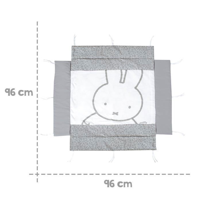 Alfombra para corralito de bebé - ROBA - miffy® - Protector de corralito con base y bordes con estampado de conejos - Gris/Blanco