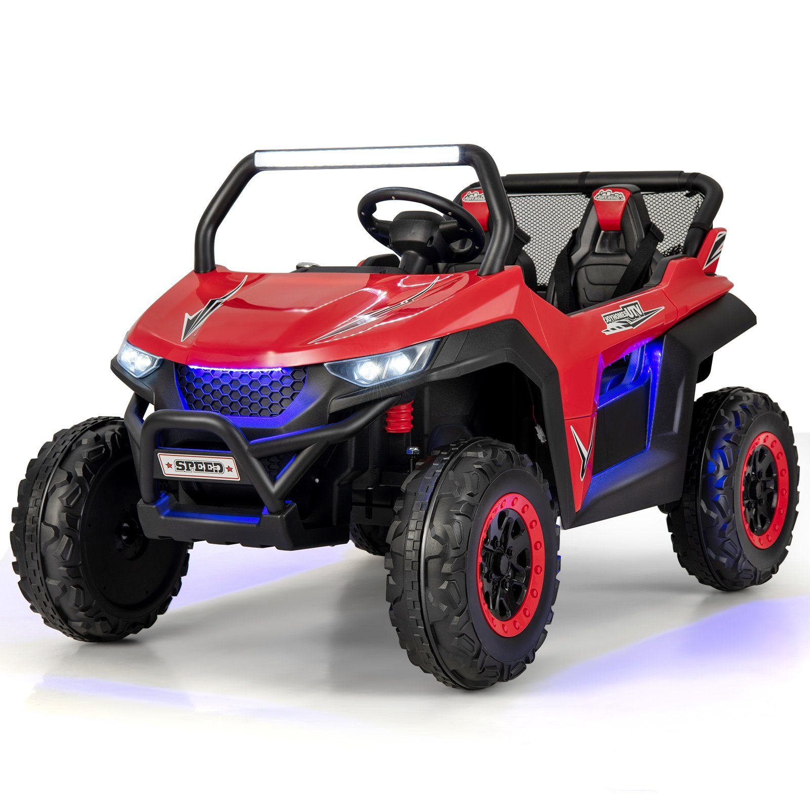 COSTWAY elektrisk barnbil 12V barnfyrhjuling, 2 säten, 2-4 km/h