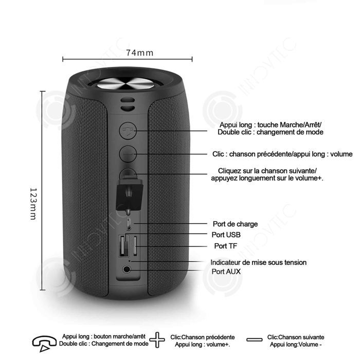 Altoparlante Bluetooth INN 12,3x7,4x7,4cm 1800mAh Mini altoparlante Bluetooth 5.0 wireless impermeabile IPX5