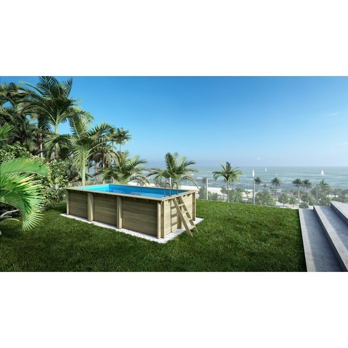 Piscine en bois Aqua 6,1x2,85 - H.1,31 m fixations à sceller - BAS7307OSPI