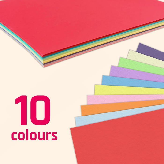 Gekleurd karton op A4-formaat - bedrukt - 50 vellen - 120 g/m² - 10 kleuren - A4-formaat - matte afwerking