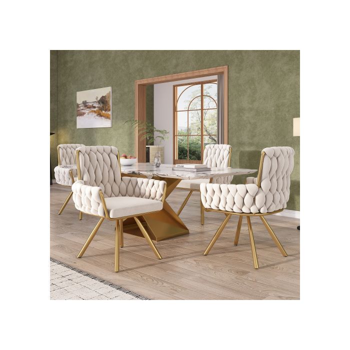 Conjunto de 6 cadeiras de jantar em veludo - Assento e braços giratórios 360° - Poltronas giratórias bege - Design moderno