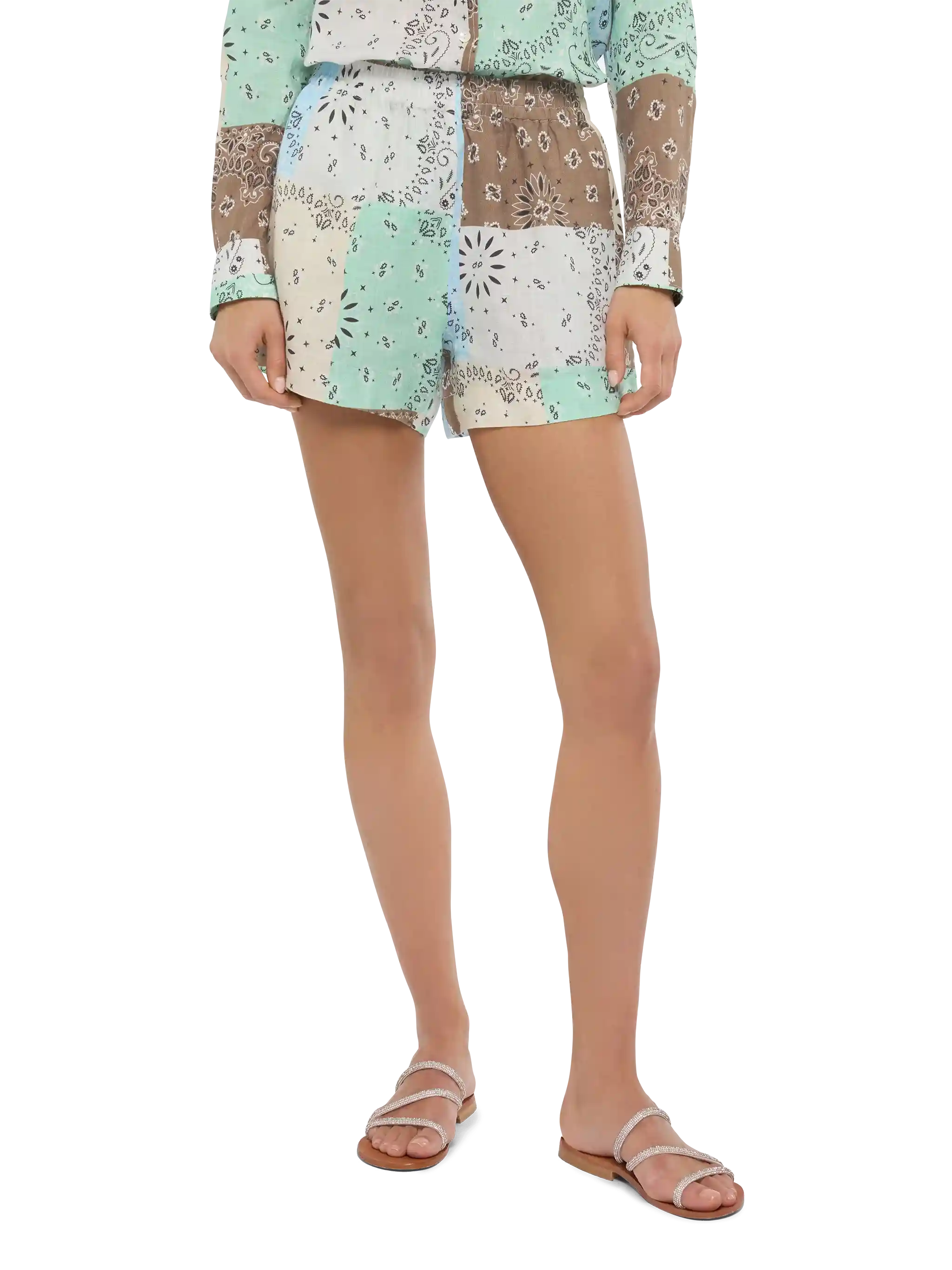 Meave shorts pull up in lino con stampa patch bandana