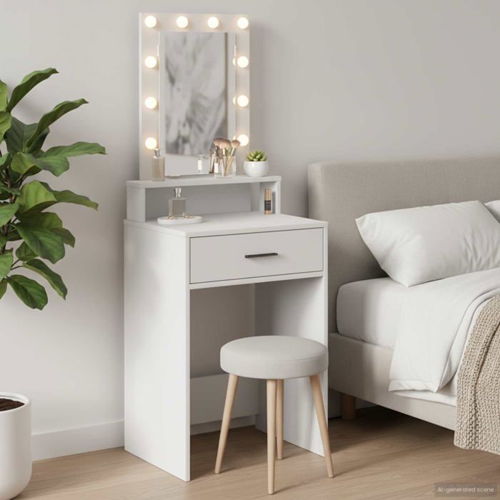 Coiffeuse moderne - vidaXL - Blanc - Bois d'ingénierie - 50x41x140 cm - Miroir avec éclairage LED - 1 tiroir - Port USB