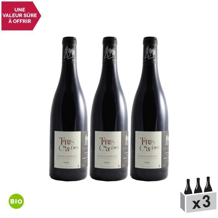 Saumur-Champigny Terres Chaudes Rouge 2018 - Bio - Lot de 3x75cl - Domaine des Roches Neuves - Vin AOC Rouge du Val de Loire -