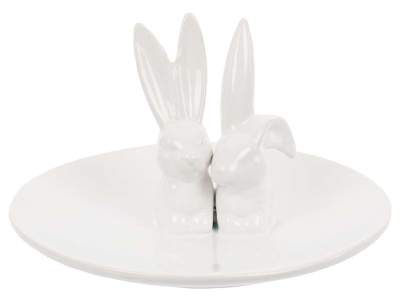 Talerz ceramiczny dekoracyjny Zajączki 9,5 cm biały