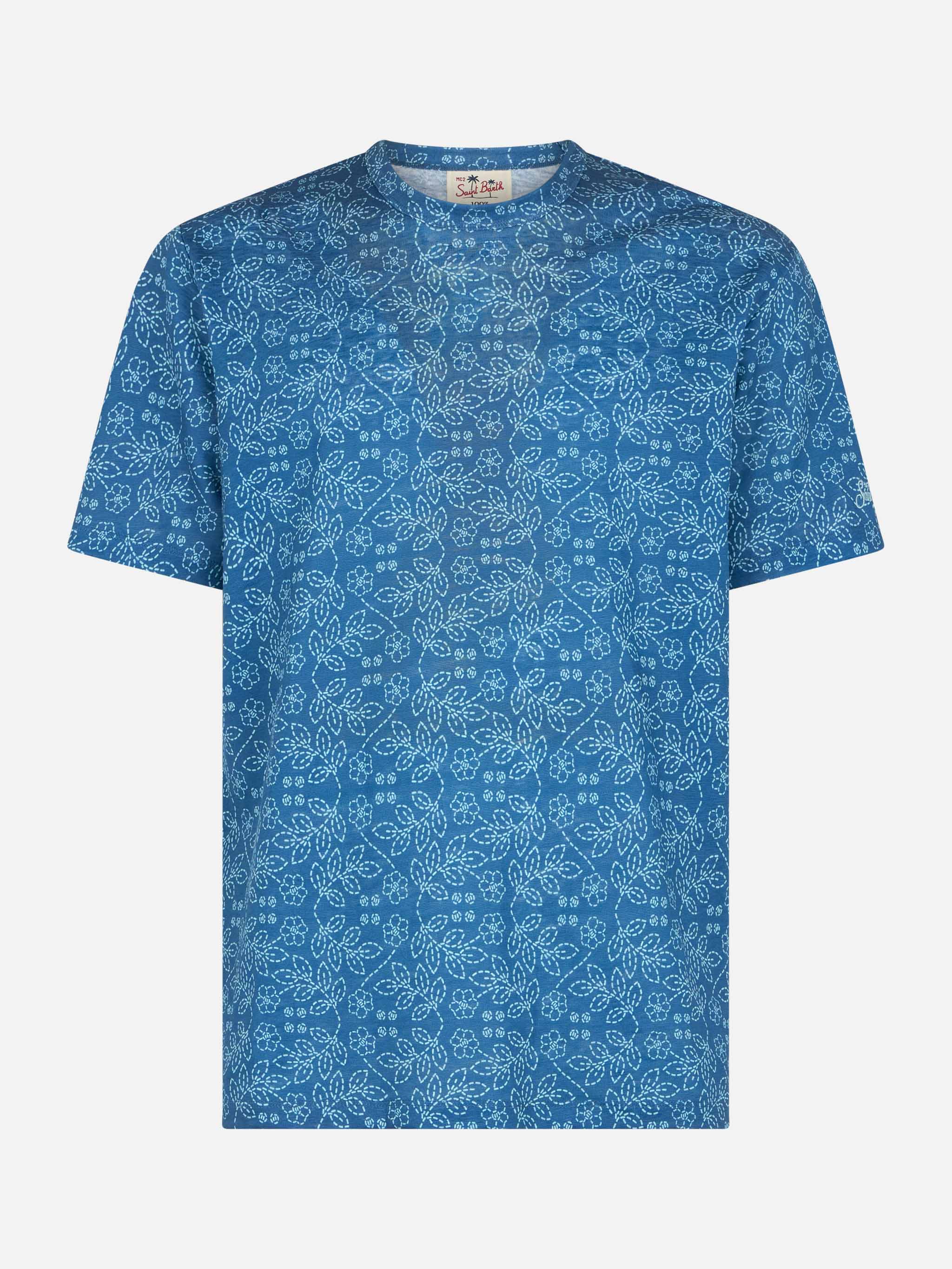 Camiseta de punto de lino azul para hombre de Ecstasea con estampado sashiko